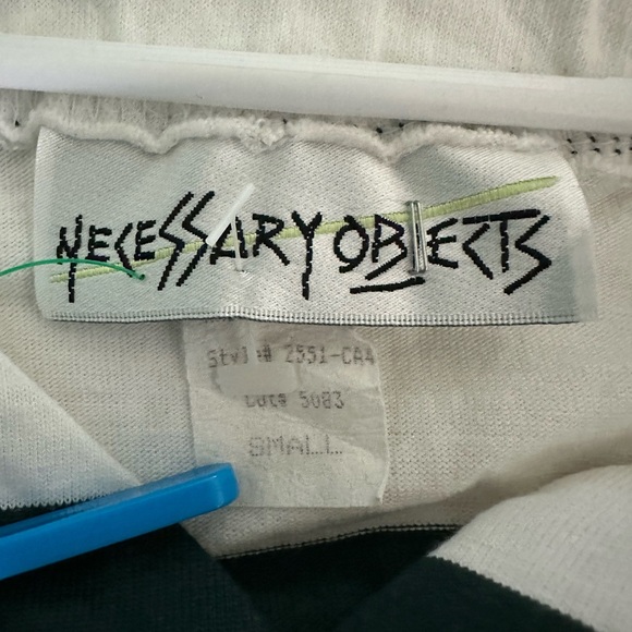 VTG Necessary Objects Green/White Striped Shirt Made In USA Small (oversized) - Picture 3 of 4